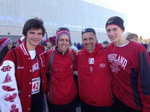 Abram, Coach Moening, Coach Johnson and Micah at State Meet
