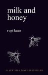 Book cover for Milk and Honey. Black cover with white text and 2 small bees