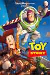official poster for the movie Toy Story, with cowboy Woody pulling on a flying Buzz Lightyear's leg