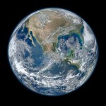 A view of most of North America taken from a low orbit of about 826 km altitude. The whole hemisphere is not visible owing to the low orbit, and the horizon is at a distance of about 3,300 km, while the radius of the planet is 6,371 km. The diameter seen from this height is about 125 degrees. An image of the Earth taken from the VIIRS instrument aboard NASA's Earth-observing research satellite, Suomi NPP. This composite image uses a number of swaths of the Earth's surface taken on 4 January 2012. The NPP satellite was renamed 'Suomi NPP' on 24 January 2012 to honour the late Verner E. Suomi of the University of Wisconsin. Suomi NPP carries five instruments on board. The biggest and most important instrument is The Visible/Infrared Imager Radiometer Suite or VIIRS.