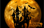 Bats, haunted house, full moon for a Happy Halloween