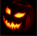 Halloween lantern with glowing eyes and mouth